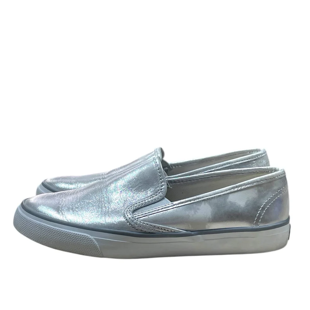 Sperry Top Sider Womens 7M Seaside Boat Shoe Brush Off Silver Sneakers STS95441